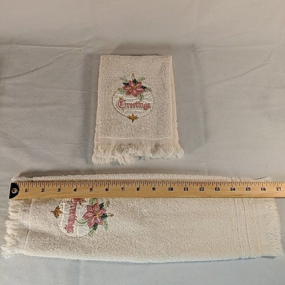 2 Vintage Seasons Greetings Hand Towels Christmas Holiday Bathroom Cannon Cotton - Picture 4 of 6